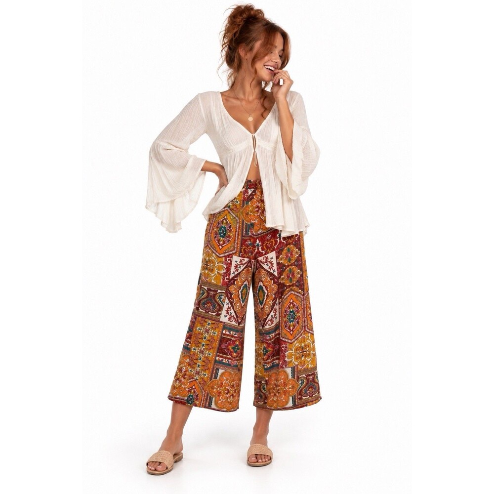 Haute Hippie Womens Multicolor Boho Elastic Waist Wide Leg Palazzo Pants XS NWT